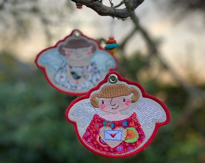Freestanding, double sided Angel torsos ITH, Machine embroidery, ROSE & RUBY - design pack 3, for hoop size 5x7", 2 angel designs included