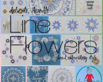 "25 LINE FLOWER DESIGNS - Handgezeichnete Designs im ""Handstickerei-Stil"" für Ihre Stickmaschine - Einzelmotive und Motive - Mix'n Match."