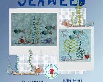 Seaweed Motifs Machine Embroidery Designs, Ocean Scene, Fish, Crab, Shells & Bubbles, Digital Embroidery Files