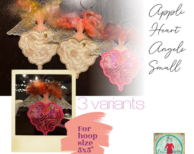 3 Small All-Season Appliqué Angels that you can make on your embroidery machine ITH - double sided - detailed tutorial included - hoop 5x5"