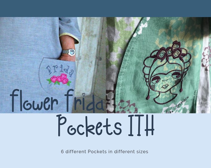 8 different POCKETS ITH designs to make on your embroidery machine - With beautiful roses and my Flower Frida