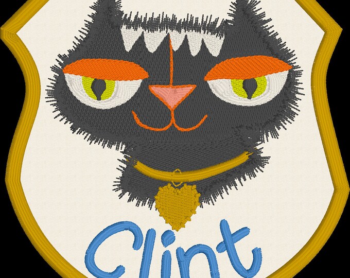 Patch/Badge with Clint Catwood - FS shield for humorous embellishment of your textile projects - Machine Embroidery Design for Catlovers