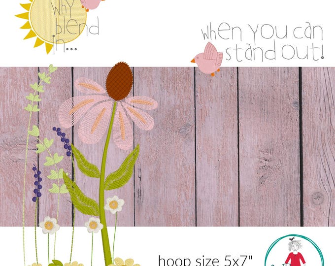 Machine Embroidery Wildflower Treat 5x7 | Floral Motif + Quote Design | Spring Flower Embroidery | Instant Download