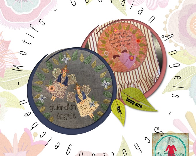 Angels - Flower angels - BLOOMalong 10 - Angels motifs in feminine leaf wreaths 8x8", 3 motifs with English and German text - 6 designs