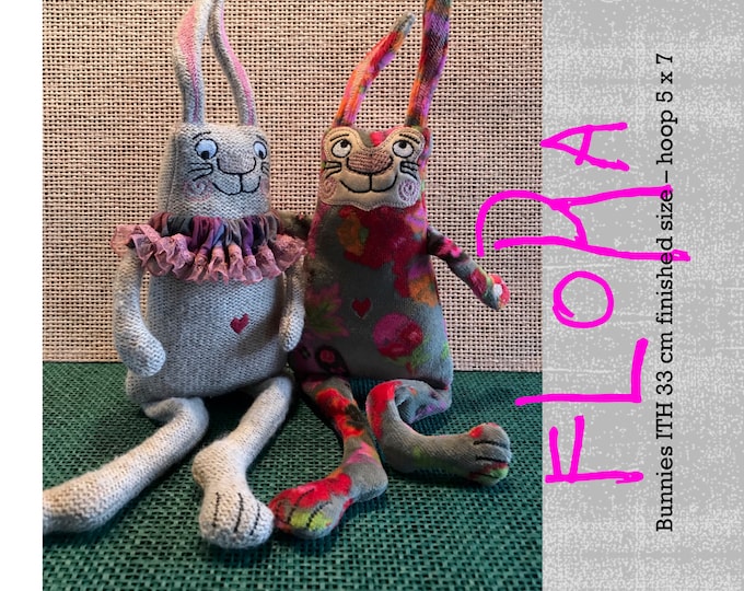FLORA - Small BUNNY ITH, 33 cm Soft Bunny in the hoop for the 5 x 7" - 13 x 18 cm - hoop - 4 different features, for stretchy fabrics