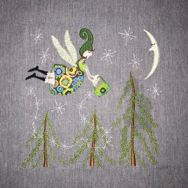 Whimsical Angel Fairy Verde - my hand drawn designs with ICE ANGEL FAIRY decorating the woods on a cool day, 3 embroidery designs included