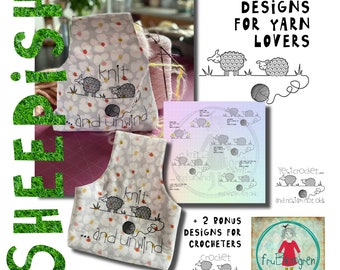 8 cute hand drawn sheep designs for your embroidery machine - Designs for yarn lovers - knitters and crocheters - hoop size 4x4 and up