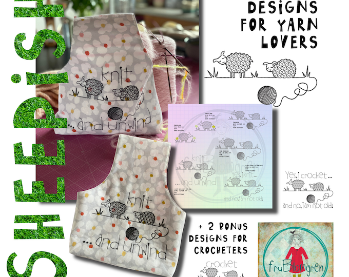 8 cute hand drawn sheep designs for your embroidery machine - Designs for yarn lovers - knitters and crocheters - hoop size 4x4 and up