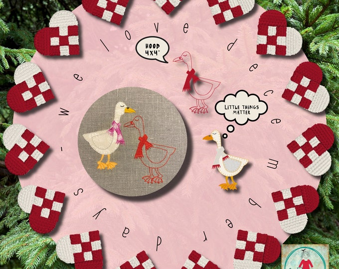 Christmas designs for your embroidery machine, December Days no. 10 - my very small, detailed Appliqué and Red Work GOOSE for hoop 4x4"