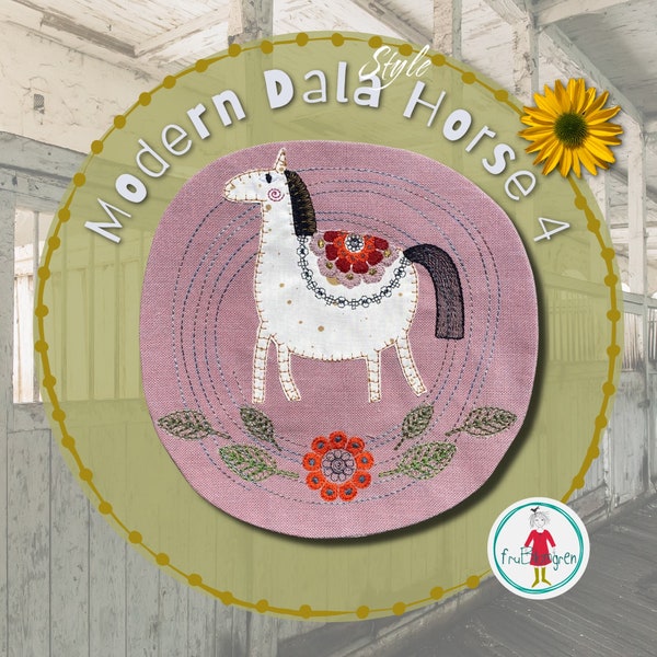 VOL 4_Horse design - Dala style Appliqué Horse design with Flower saddle - to make on your embroidery machine - a design for Horse lovers