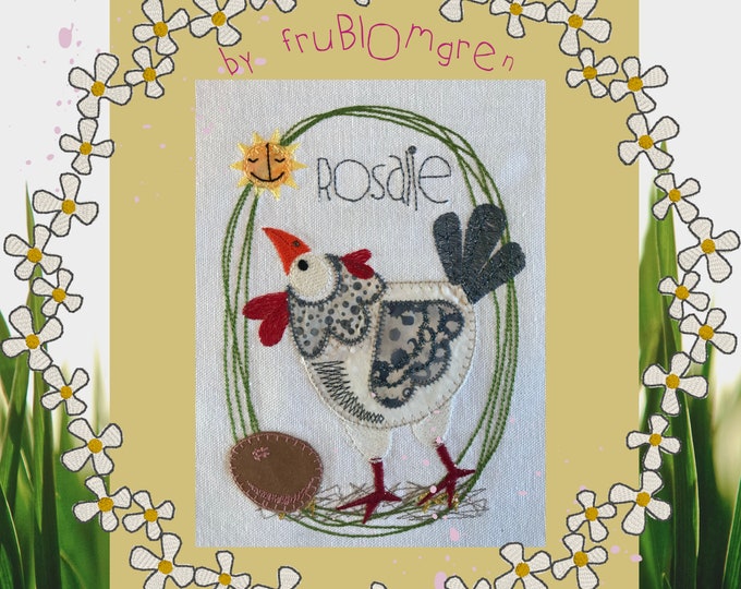 FRAMED FEMALE FEATHERS - Radiant Rosalie - A cute detailed hand drawn Appliqué/Machine Embroidery design + single Rosalie and a flower frame
