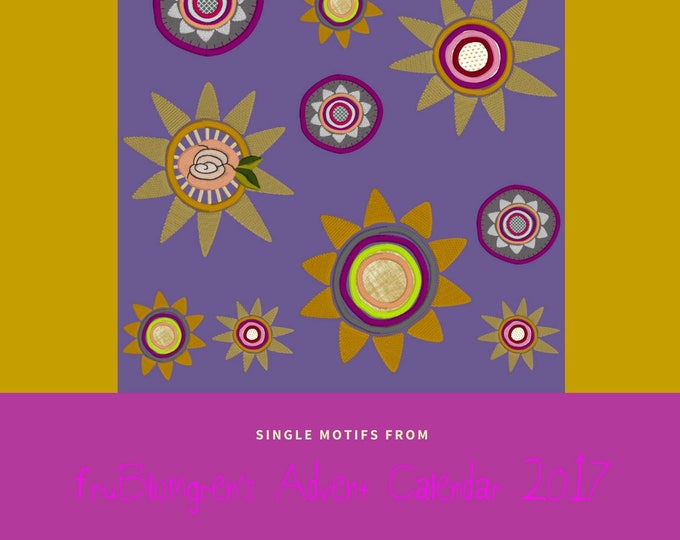 DESIGNS from fruBlomgren's Advent Calendar. Machine Embroidery Designs. DIY. Colourful Satin and Appliqué Stars. 12 designs