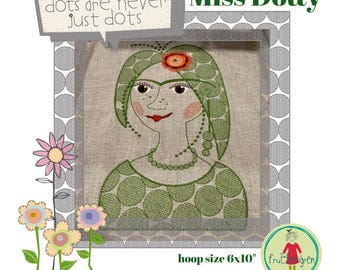 Machine Embroidery Designs – Miss Dotty – Hand Drawn Polka Dot Lady – Appliqué & Floral Elements