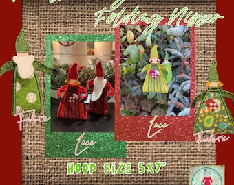 FSL and FS Fabric Nisse ornaments for your embroidery machine - hoop size 5x7" - 13x18 cm - folded height 3,5" - fabric and lace versions