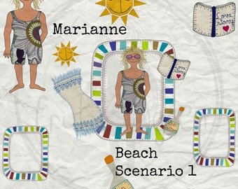 MARIANNE - on the beach - SCENARIO 1 - Summer appliqué designs for your embroidery machine - 8 designs for embellishing your summer