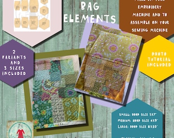 ITH Scrap Bag sides and a bottom - Blank - for making spacious and versatile bags with fabric scraps on your embroidery machine - 3 sizes