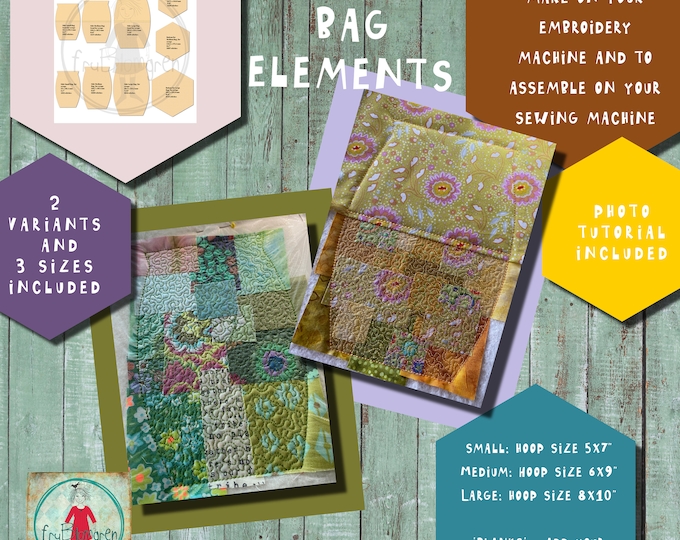 ITH Scrap Bag sides and a bottom - Blank - for making spacious and versatile bags with fabric scraps on your embroidery machine - 3 sizes