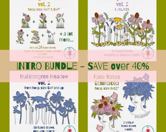 FruBlomgren Meadow Vol. 2 Bundle | All 4 Packs | 62 Hand drawn Floral Machine Embroidery Designs | Wildflowers | Instant Download