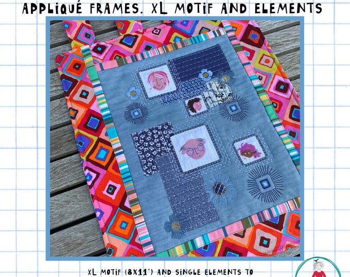 XL Motif with Appliqué Squares and Rectangles - Sashiko Style | Multiple elements to Mix'n Match - visible mending - Hoop 4x4, 5x7, 8x11