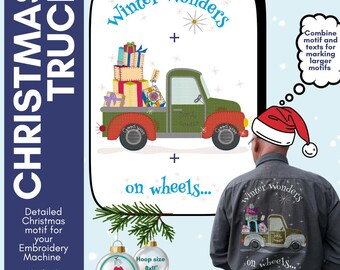 Winter Wonders Christmas Truck | 8x11 Appliqué Embroidery Design | Hand drawn, detailed Signature design