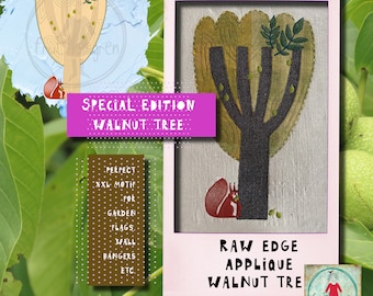 8x14", Raw edge Appliqué tree from the garden - A stylistic Walnut tree, Cute, detailed design for hoop 8x14" - for large textile projects