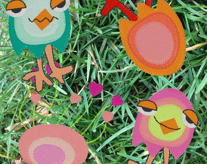 Colourful, CRAZY, HAPPY, LEGGY and Blooming Eggs in one pack to bring some spring into your everyday. Machine Embroidery, 4 cute 'characters