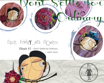 FRIDAY FACES: Signore Salvatore - Face Friday with Flowers - 6 Whimsical Appliqué designs for different kinds of textile projects