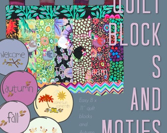 8 x 11" Quilt Blocks ITH and Autumn Motifs (8 x 8") for your Embroidery Machine - 6 Easy made Quilt blocks and 5 cute handdrawn motifs incl