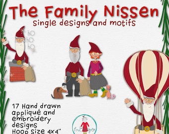 17 Cosy Nordic Christmas Designs - The Family Nissen Ext Machine Embroidery Design Pack – Hand-Drawn Appliqué & Embroidery - ALL NISSER INCL