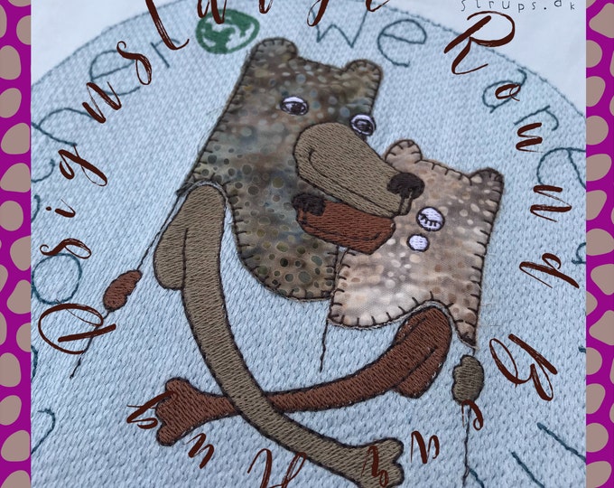 4 LARGE ROUND Bear Hug Designs - hand drawn for your embroidery machine in the 8 x 8" hoop - 4 versatile designs from original artwork