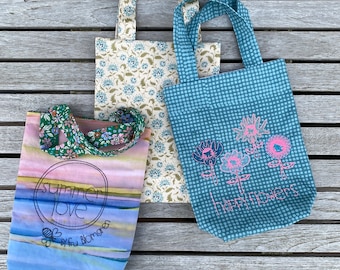 TOTE BAG ITH - fully lined tote bag to make on your embroidery machine - no sewing machine required - 2 sizes - 8x8" and 8x11" and 2 blank