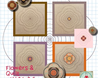 Flowers and Quilt Patterns 6 of 6 - Hand drawn Quilt patterns with and without flowers for hoop size 8x8 and hand drawn embroidery flowers