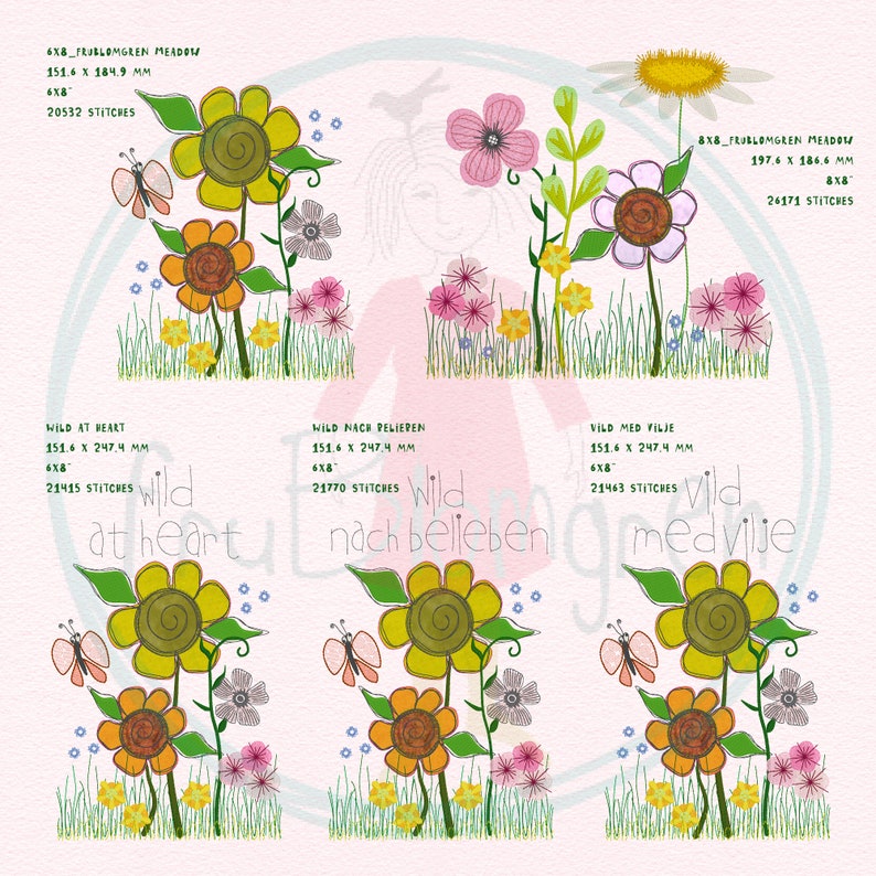 A whimsical wildflower design pack with 30 Machine Embroidery designs fruBlomgren Meadow Single flowers/elements/motifs, more hoop sizes image 5