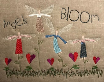 ANGELS BLOOM - 4 Tiny angels growing from my Flower Pot Eliza - angels and a flower pot - smaller single designs and 2 large 8 x 11" Motifs