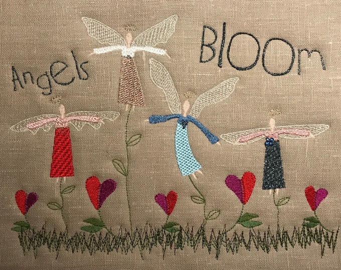 ANGELS BLOOM - 4 Tiny angels growing from my Flower Pot Eliza - angels and a flower pot - smaller single designs and 2 large 8 x 11" Motifs