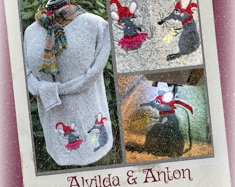 NICE MICE for Christmas, My Whimsical Mice, Alvilda and Anton as machine embroidery designs and appliqués for embellishing your Xmas Outfit