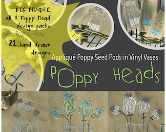 BIG BUNDLE - All three packs of my Poppy HEADS in one - 21 designs in various sizes - Poppy Seed Pods, Vinyl Vases and Beautiful texts