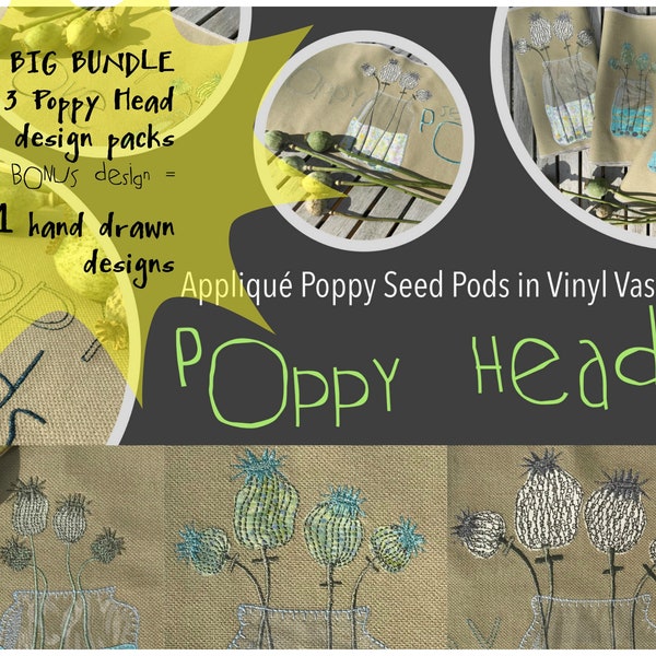 BIG BUNDLE - All three packs of my Poppy HEADS in one - 21 designs in various sizes - Poppy Seed Pods, Vinyl Vases and Beautiful texts