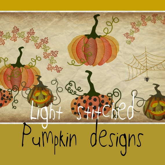 Light Stitched Pumpkin Designs, 6 Versatile and Cute Autumn/fall Machine  Embroidery Designs With Pumpkins, Leaves and a Spiderweb 