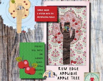 8x14", Raw edge Appliqué tree from the garden - An apple tree, Cute, detailed design for hoop 8x14" - for large textile projects