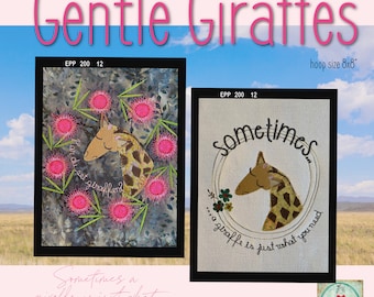 Gentle Giraffes - 3 machine embroidery designs with my hand drawn Giraffes, which is a mix of appliqué and embroidery - for hoop size 8x8"