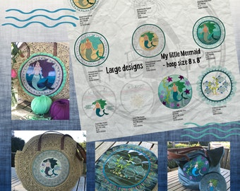 My Little Mermaid - Large designs - Design pack with 10 detailed, hand drawn Mermaid and Fish designs for the 8 x 8" - 20 x 20 cm hoop size