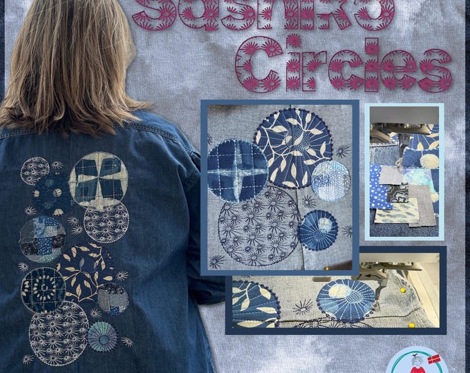 Sashiko Circles - Machine Embroidery Design Pack – 12 Appliqué Circles in 3 Sizes + 3 Large Motifs – perfect for visible mending & upcyling