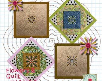 Flowers and Quilt Patterns 5 of 6 - Hand drawn Quilt patterns with and without flowers for hoop size 8x8 and hand drawn embroidery flowers