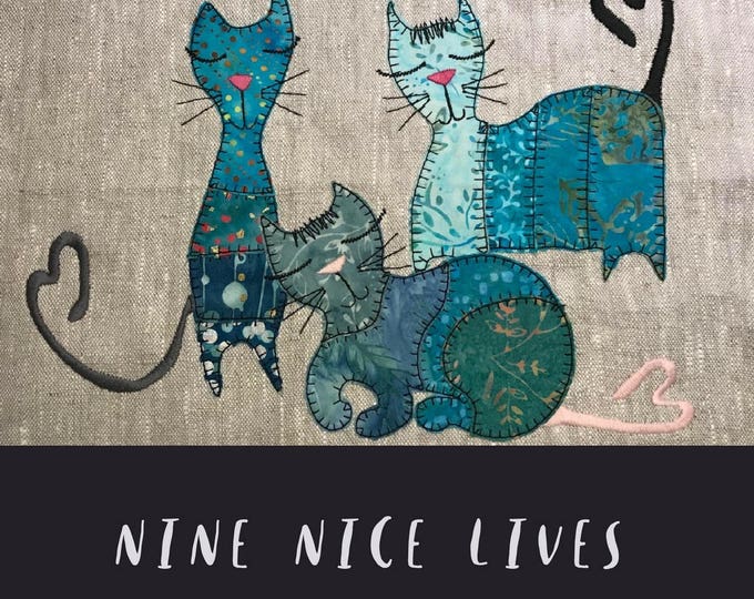 NINE NICE LIVES - medium Cute Cats - 9 Appliqué machine embroidery designs with cats - mixable - versatile