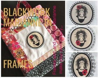 Beautiful, Light stitched and Versatile Appliqués Frames with and with out My Marianne as Blackwork Embroidery - 9 designs in total