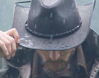 Handmade Genuine Leather Cowboy Hat, Wide Brim Outback Sun Protection