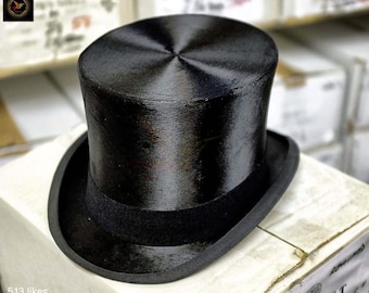 Handmade Black Silk Top Hat Victorian Steampunk Cosplay Hat Victorian Top Hat | Tall Crown Top Hat | Formal Top Hat | Gentleman Top Hat