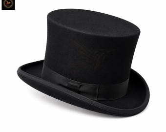 Black Silk Top Hat | Victorian Gentleman Hat | Short Crown Top Hat | Satin Band Hat |  Formal Top Hat | Groom Wedding Tuxedo Topper | Gift