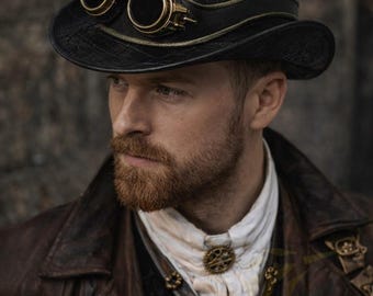 Steampunk Leather Top Hat Gothic Victorian Hat for Men Women Renaissance Festival Cosplay